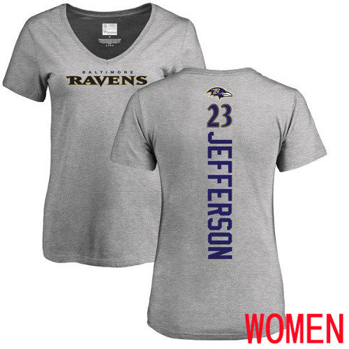 Baltimore Ravens Ash Women Tony Jefferson Backer V-Neck NFL Football #23 T Shirt